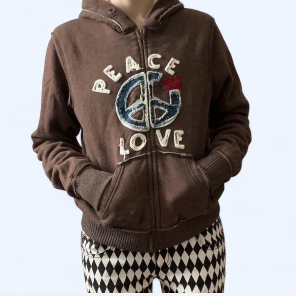 Brown Peace Love Womens Hoodie